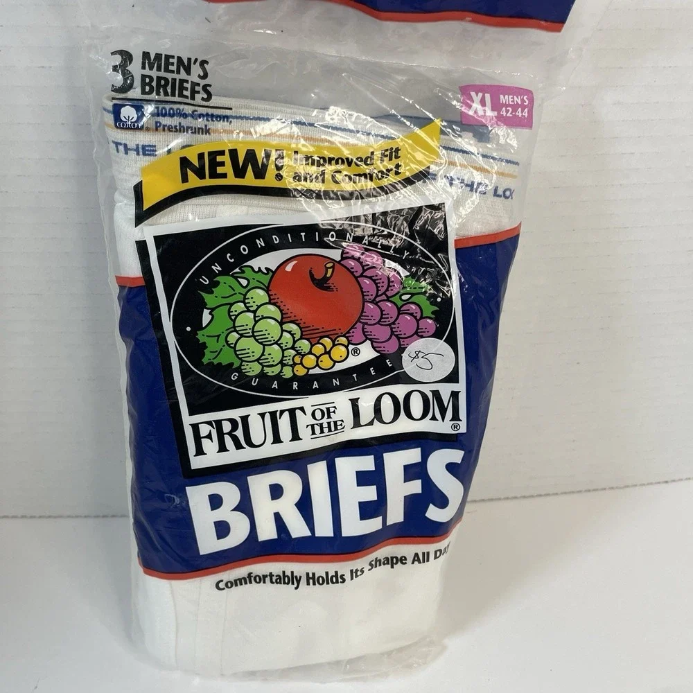 New Fruit Of The Loom Mens XL  42-44 White Brief Underwear 3 Pack 1996